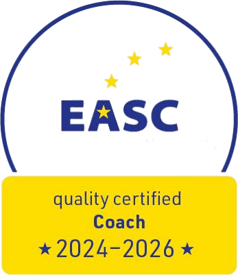 Zertifikat mit der Aufschrift: Qualitätszertifikat zum Coach 2024–2026, ausgestellt von der EASC – European Association for Supervision and Coaching.